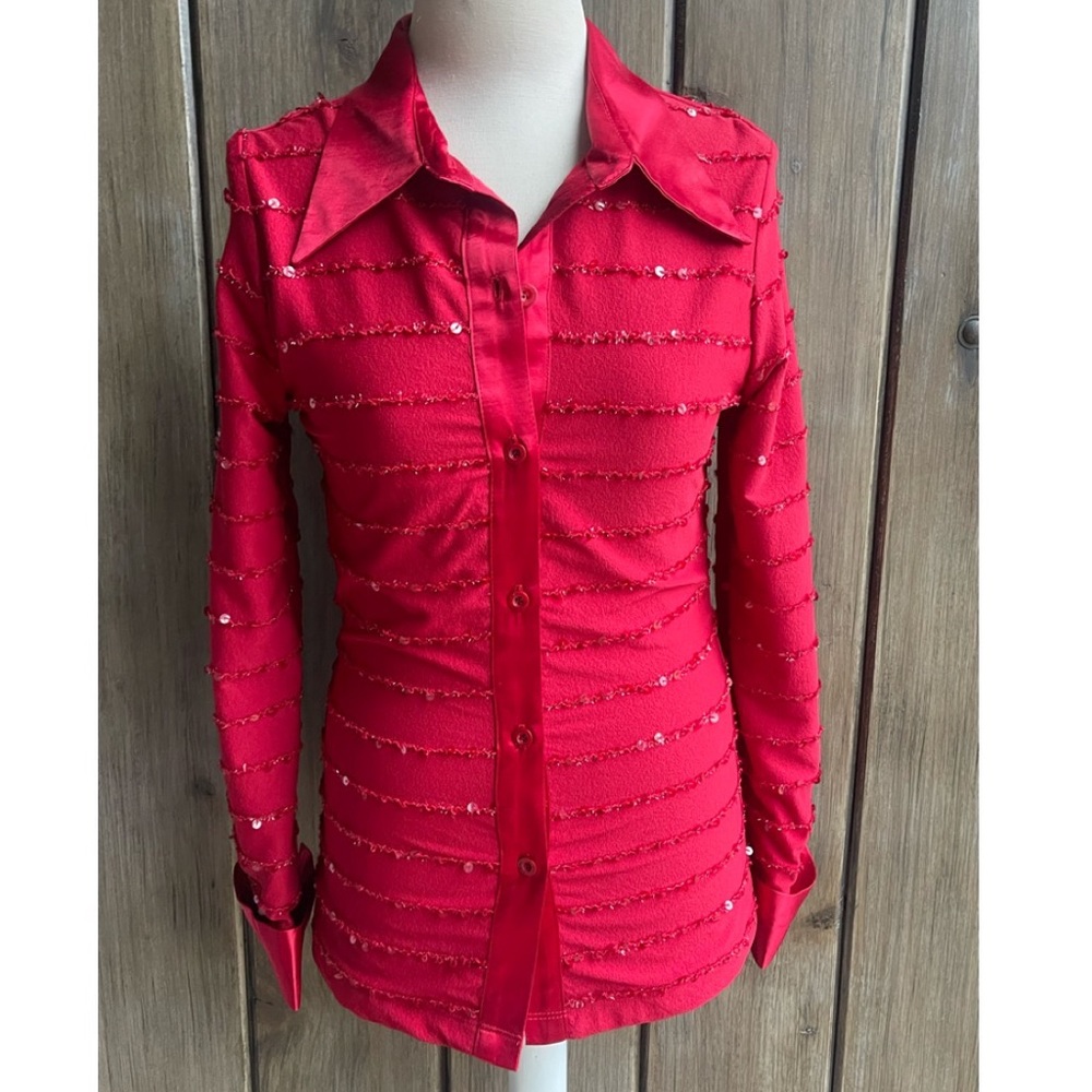 Mesmerize • red sequin blouse